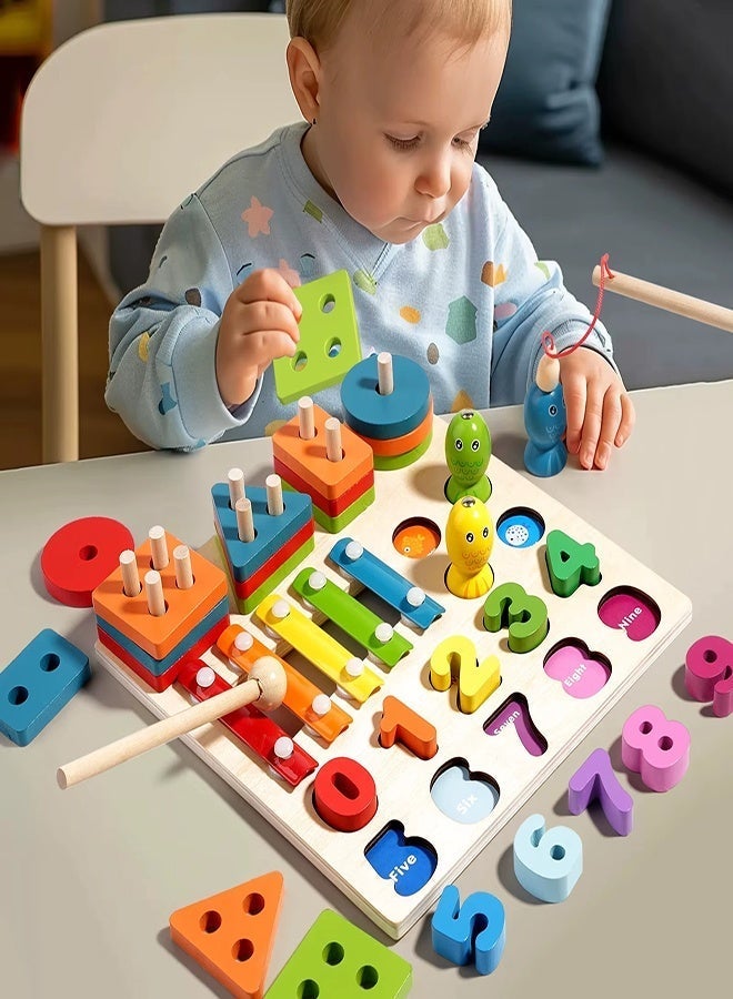 MTL Montessori 4-in-1 Educational Toy for Kids – Geometric Shapes Stacking & Matching Wooden Learning Game - Image 2